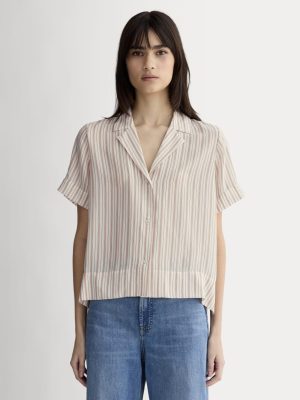 The Notch Shirt in Washable Silk | Bone / Dusky Rose
