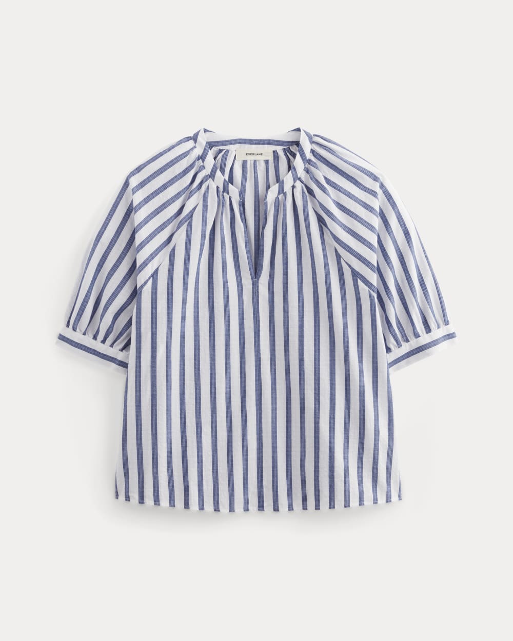 The Gauze Gathered Top | White / Mazarine Blue - Image 2