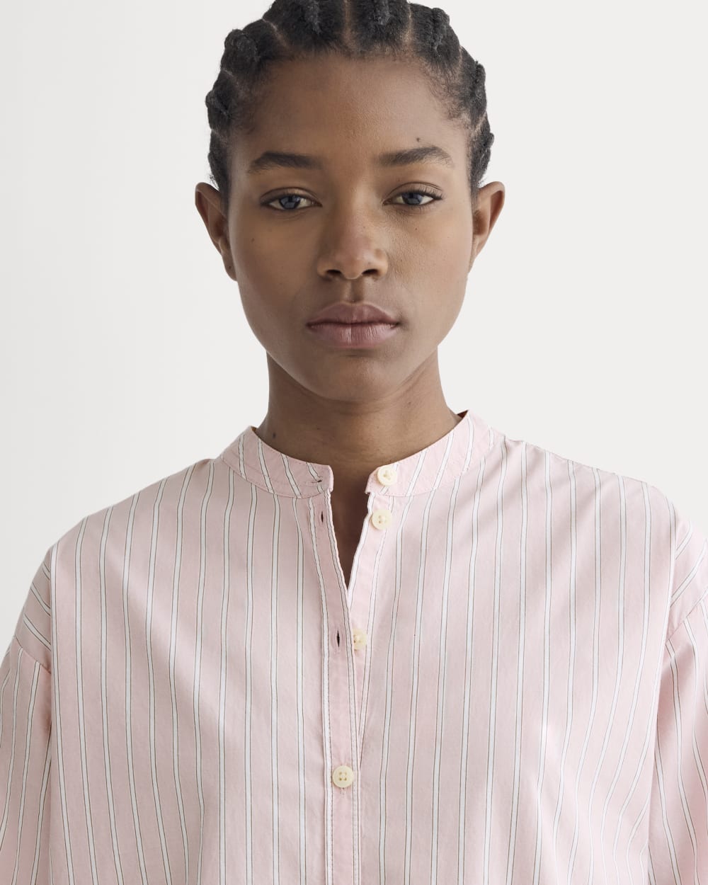 The Relaxed Shirt Dress in Ultrasoft Cotton | Pink / White - Image 3