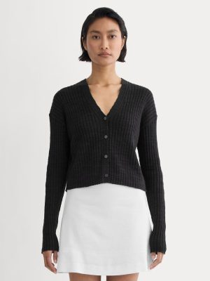 The Ribbed Cardigan in Cotton Linen | Black