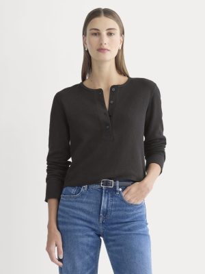 Boxy Henley in Cozy Waffle | Black