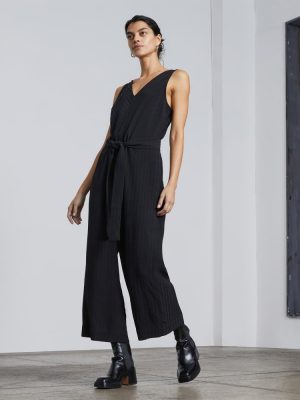 The City Stripe Draped Jumpsuit | Black