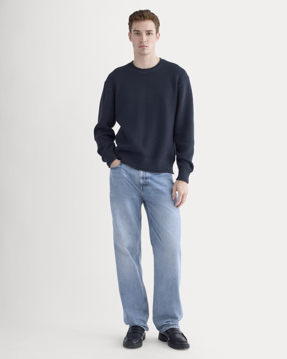Waffle Rollneck Crew in Everyday Cotton | Navy - Image 3