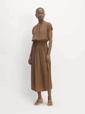 The Gathered Midi Dress | Carob Brown