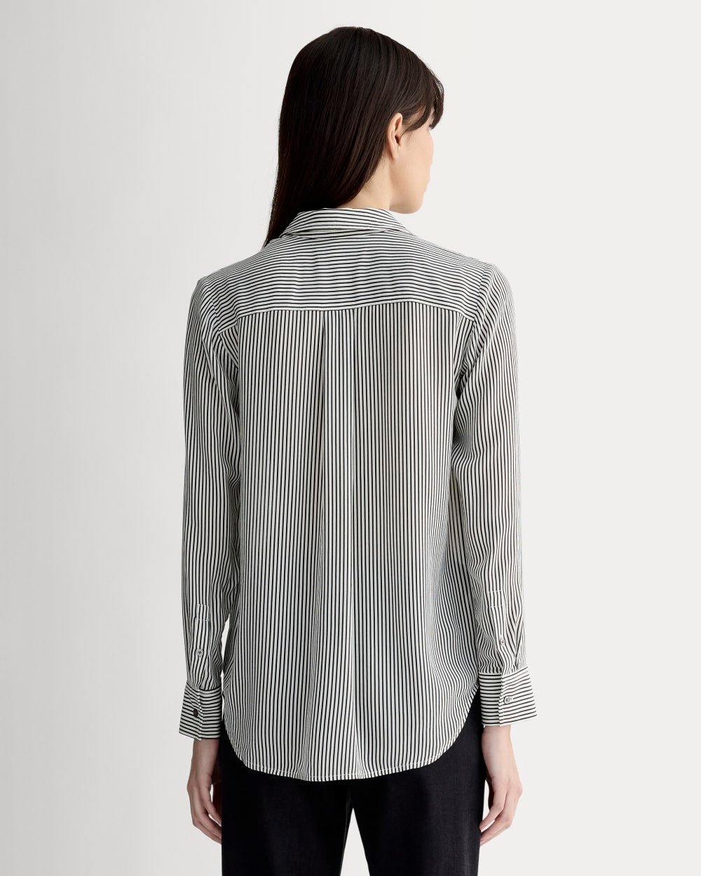 The Must-Have Shirt in Washable Silk | Black Micro Stripe - Image 5