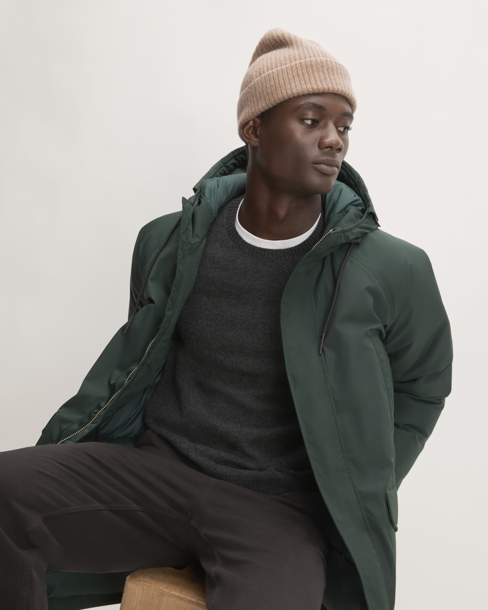 The Cashmere Fine Rib Beanie | Heathered Woodsmoke - Image 2