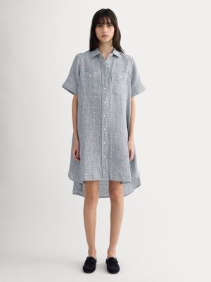 The Daytripper Dress in Linen | Midnight Navy Gingham