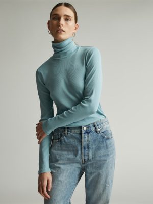 The Luxe Micro-Rib Turtleneck | Blue Shadow