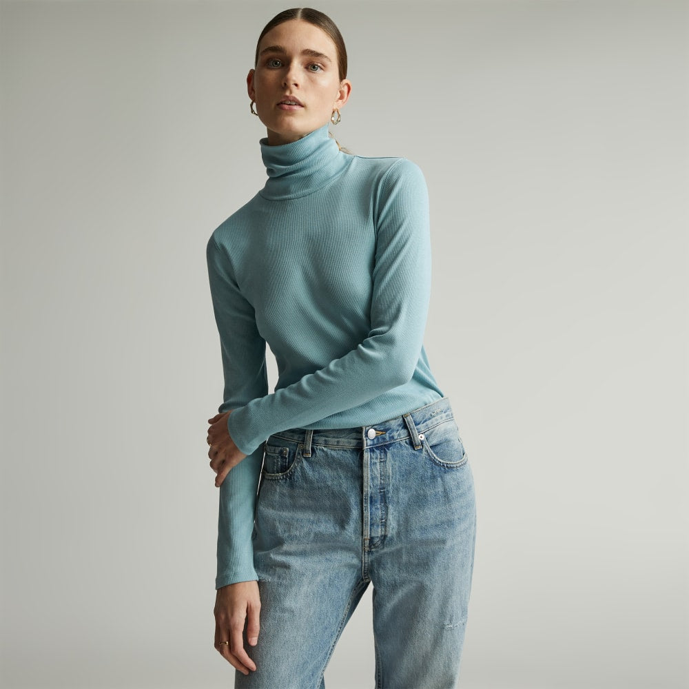 The Luxe Micro-Rib Turtleneck | Blue Shadow