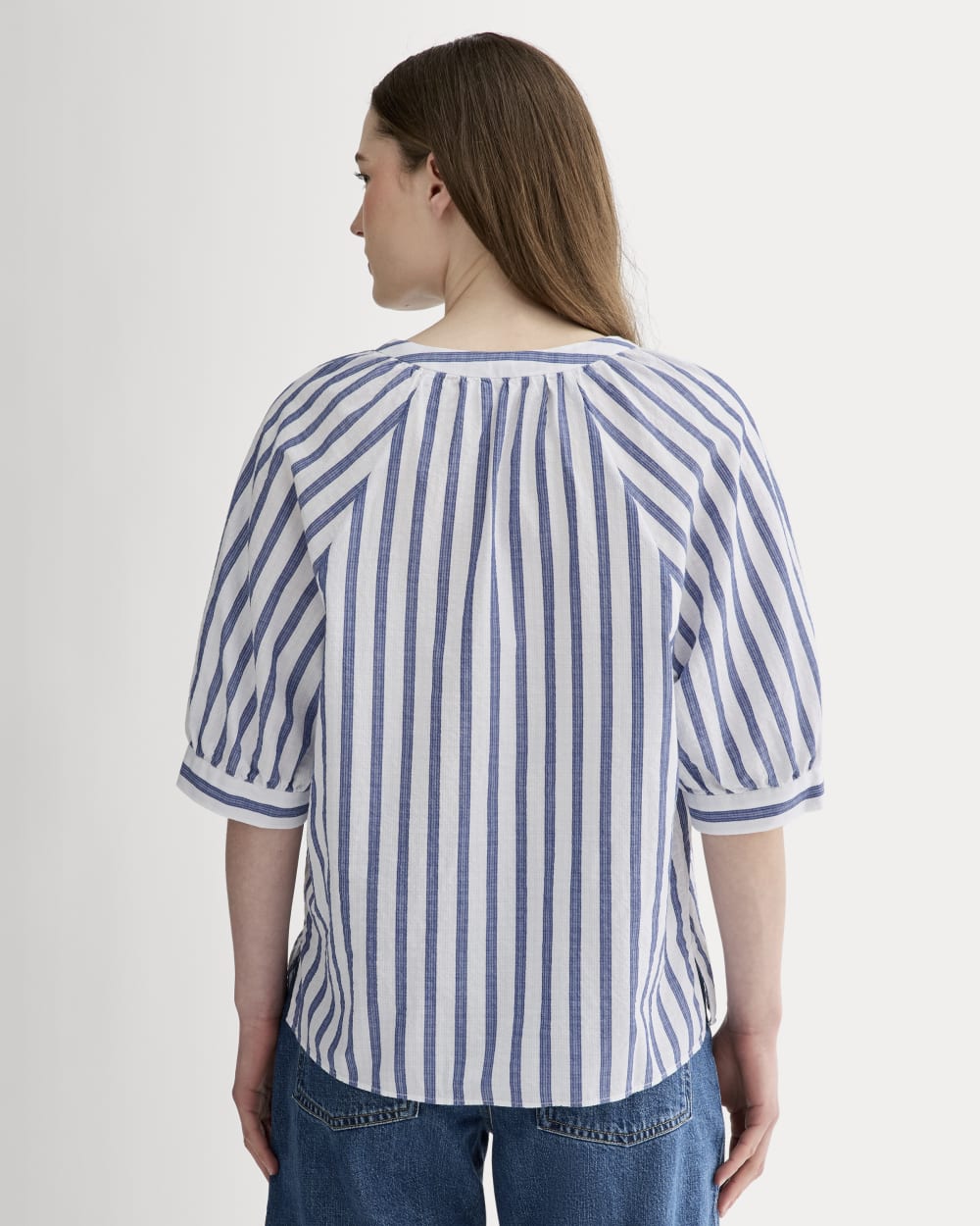 The Gauze Gathered Top | White / Mazarine Blue - Image 5