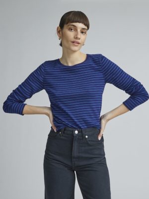 The Pima Micro-Rib Long-Sleeve Crew | Ocean Cavern / Horizon Blue