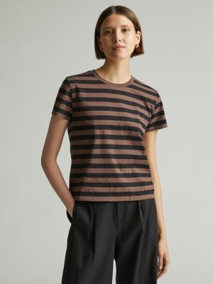 The Box-Cut Tee in Essential Cotton | Chocolate Brown / Black | No Pocket