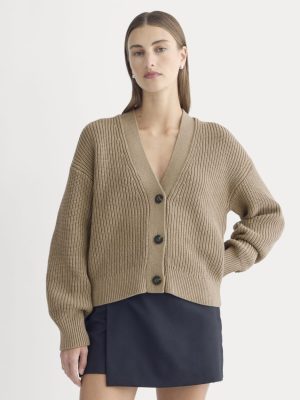 The Boxy Cardigan in Everyday Cotton | Dark Heathered Camel