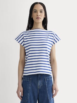 The Oversized Muscle Tee | Bone / Mazarine Blue