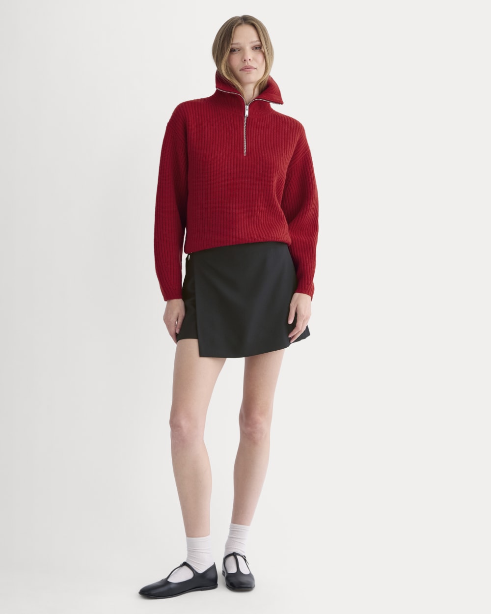 The Half-Zip Sweater in Luxe Merino | Berry Red - Image 3