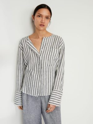 The Linen Popover Shirt | Bone / Navy