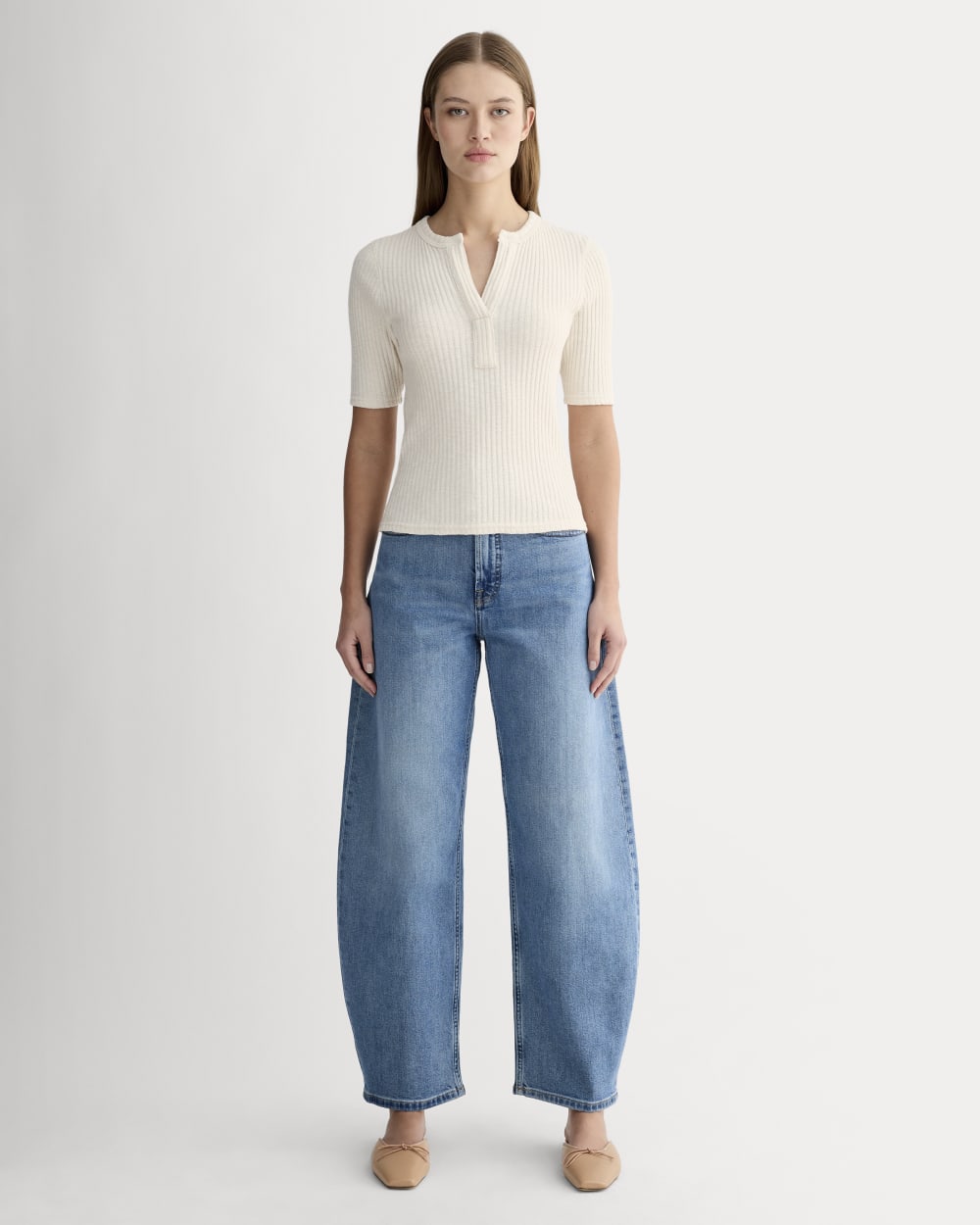 The Rib-Knit Short-Sleeve Henley | Bone - Image 3