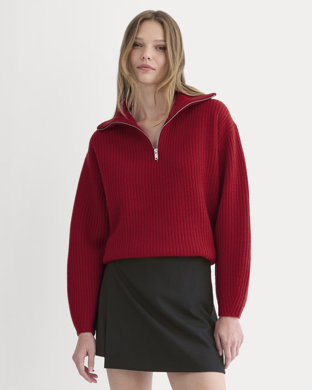 The Half-Zip Sweater in Luxe Merino | Berry Red