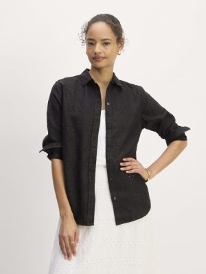 The Linen Eyelet Relaxed Shirt | Black Eyelet
