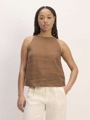 The Linen High-Neck Tank | Carob Brown