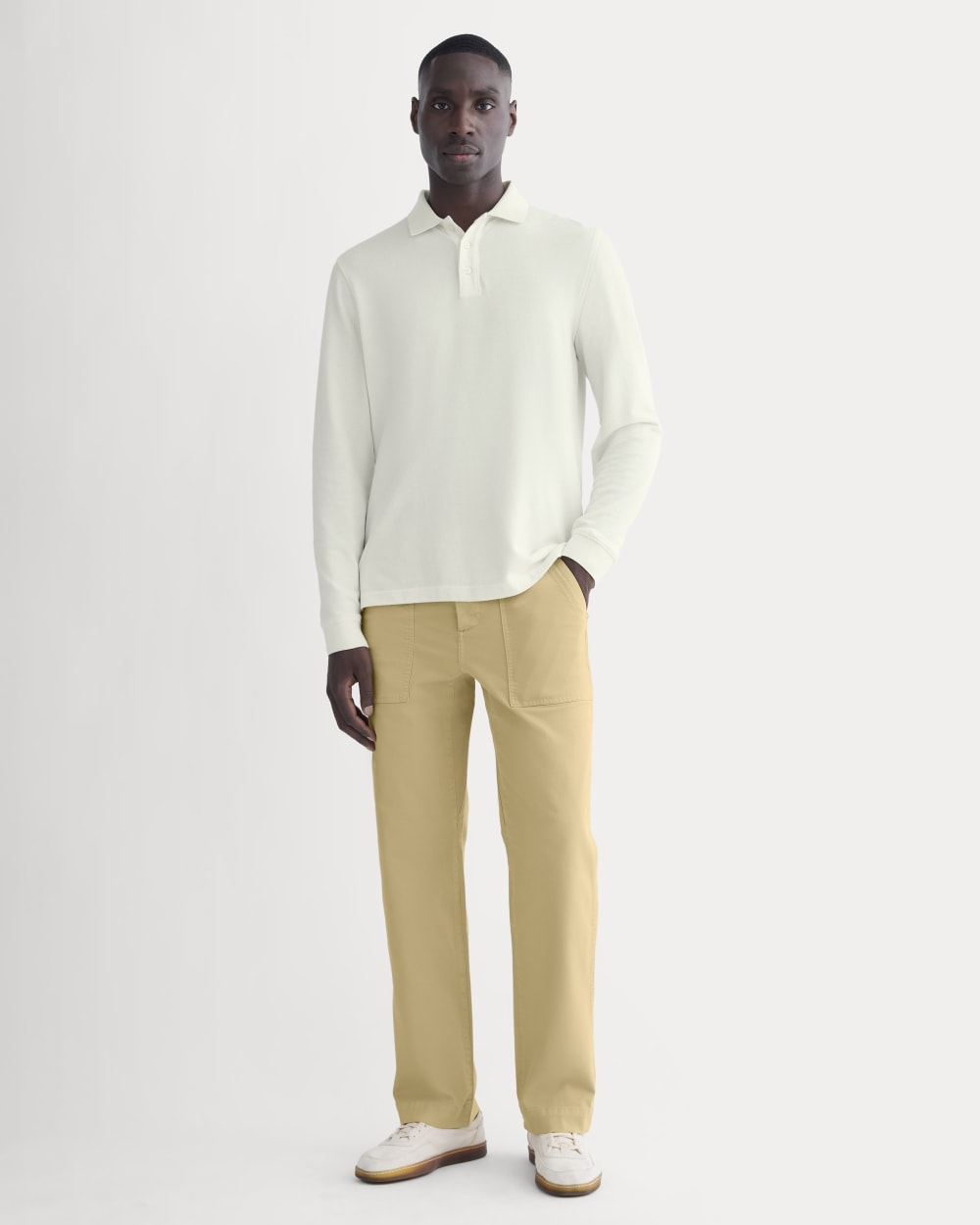 The Long-Sleeve Pique Polo | Bone - Image 4