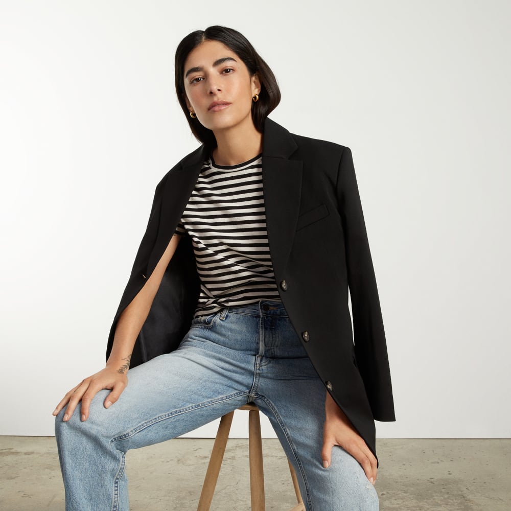 The Box-Cut Tee in Essential Cotton | Sandstone / Black | No Pocket - Image 6