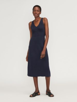 The Ribbed Cotton Cross-Back Dress | Navy