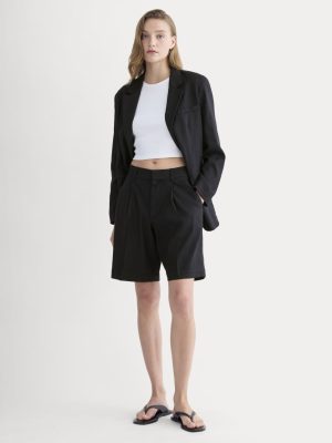 The Pleated Short in Stretch Linen | Black