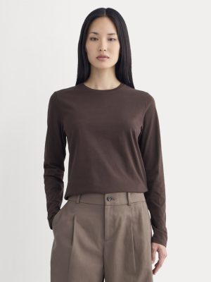 The Slim Long-Sleeve Crew in Essential Cotton | Dark Chocolate