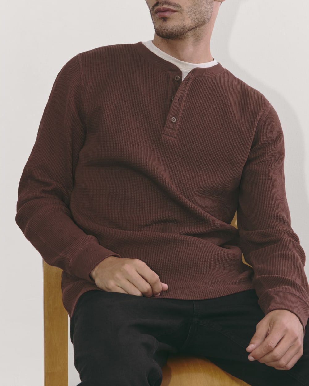 The Waffle Long-Sleeve Henley | Dark Mahogany - Image 2