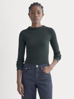 The Luxe Rib Funnel-Neck Tee | Heathered Dark Sea