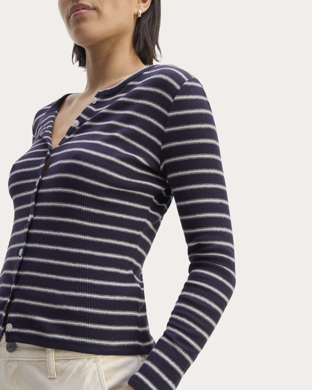 The Vintage Rib Cardigan | Navy / Bone - Image 5