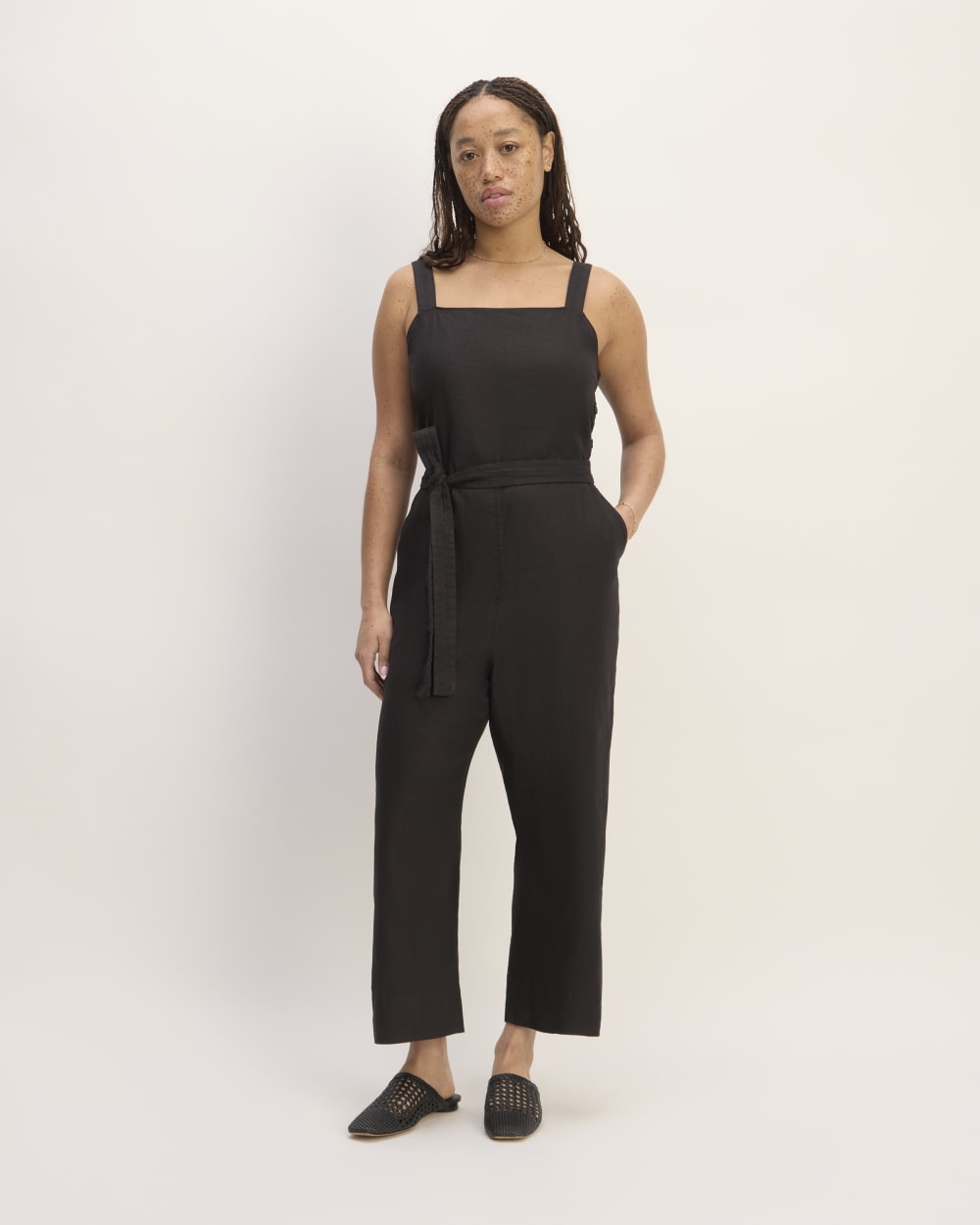 The Linen Side-Button Jumpsuit | Black