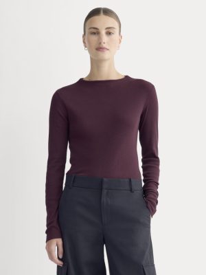 The Luxe Rib Funnel-Neck Tee | Heathered Port Royale