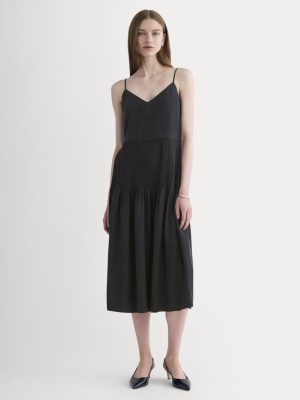 The Pleated Slip Dress in Butterlite | Black