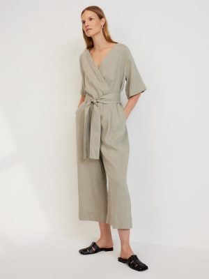 The Wrap Jumpsuit in Linen | Seagrass