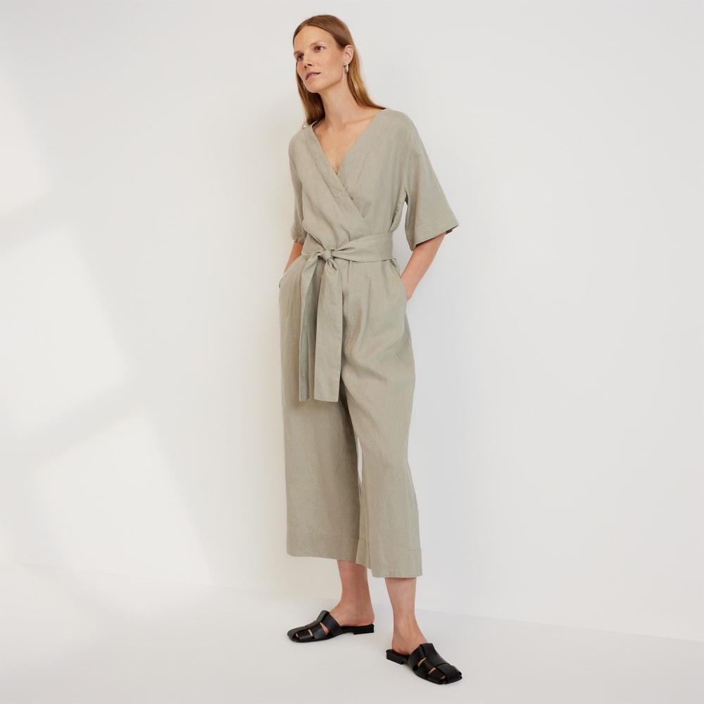 The Wrap Jumpsuit in Linen | Seagrass