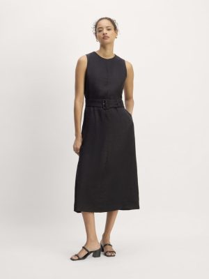 The Linen Belted Midi Dress | Black