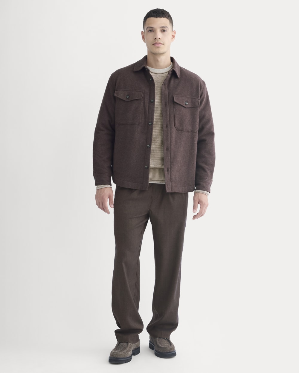 Heavyweight Waffle Twill Overshirt | Heather Earth Brown - Image 3
