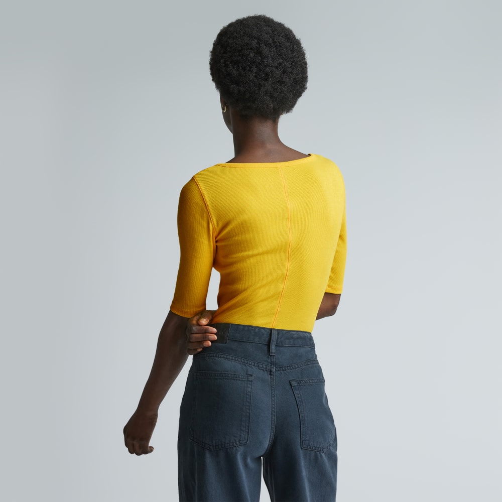 The Luxe Micro-Rib Scoop-Neck Tee | High Visibility Yellow - Image 3