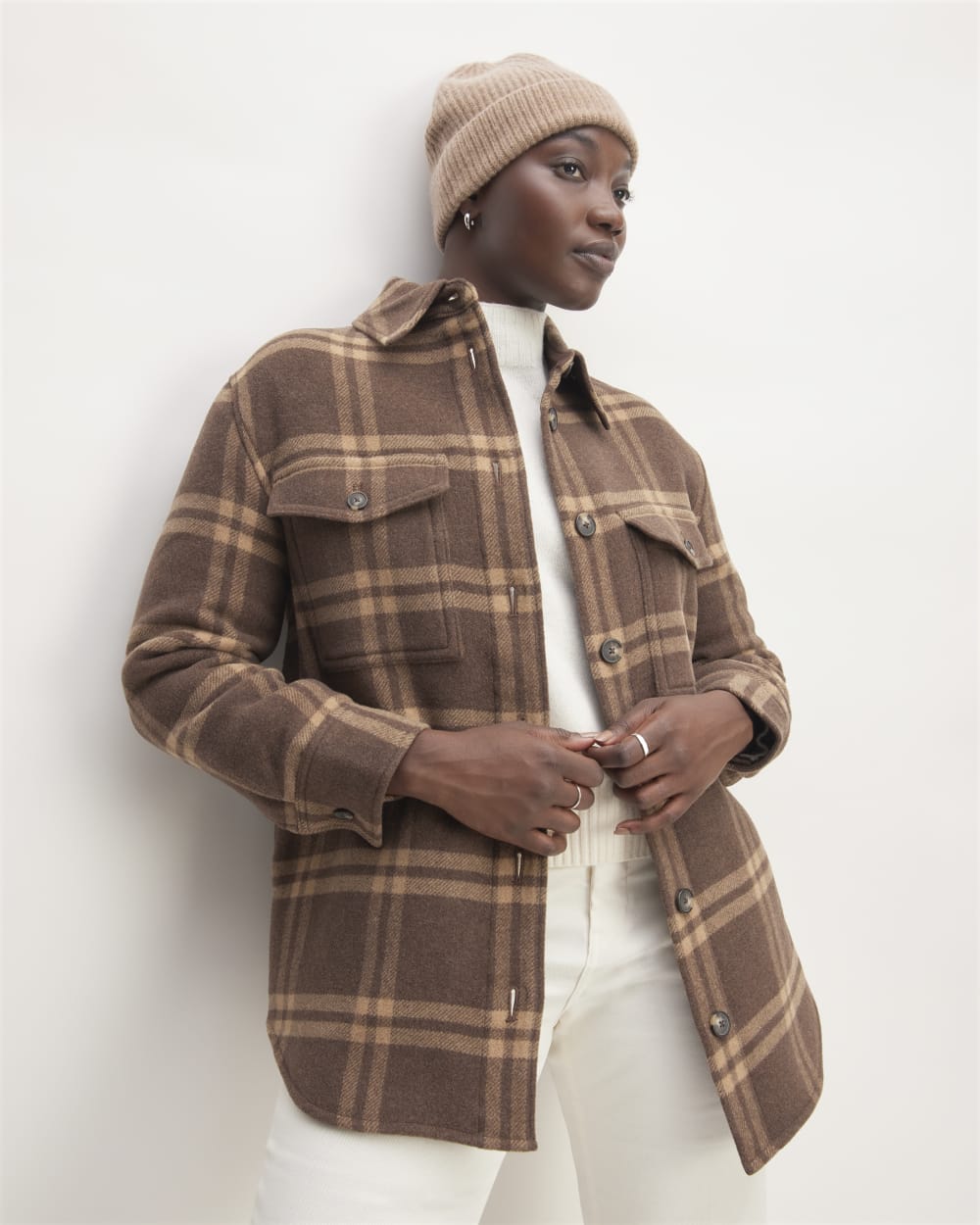 The Cashmere Fine Rib Beanie | Heathered Woodsmoke - Image 4