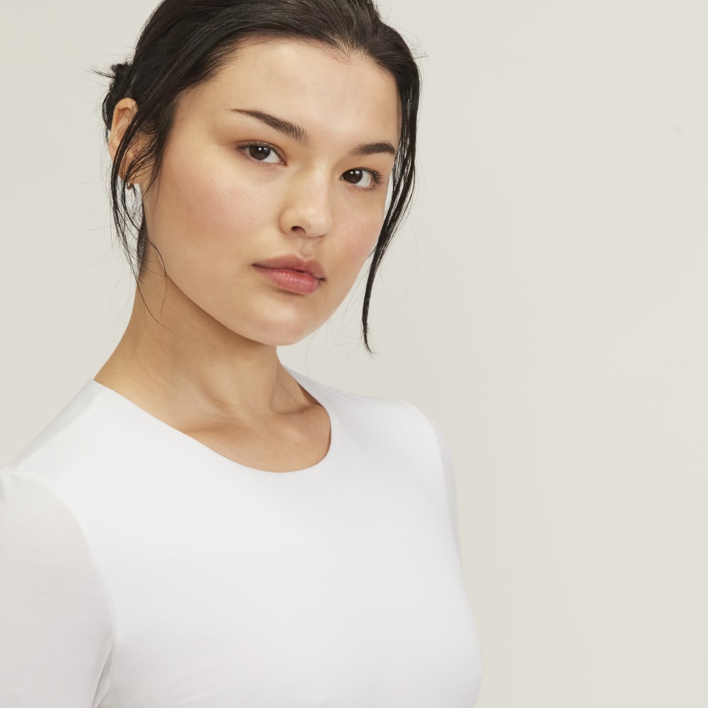 The Short-Sleeve Crew Neck Bodysuit | White | Thong - Image 5