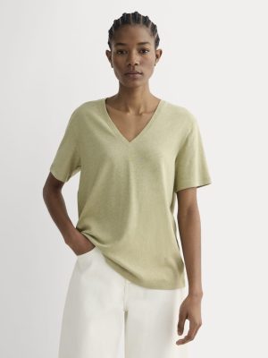The Slouchy V-Neck Tee in Cotton Linen | Eucalyptus