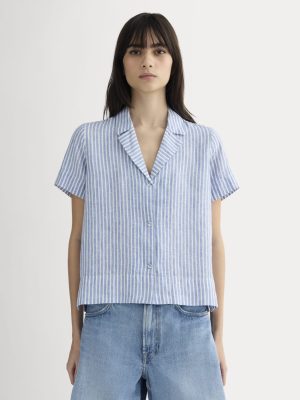 The Notch Shirt in Linen | Bluebell / Bone