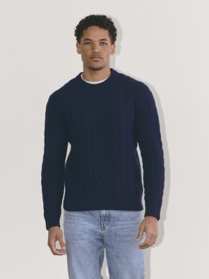 The Felted Merino Cable-Knit Crew | Deep Navy
