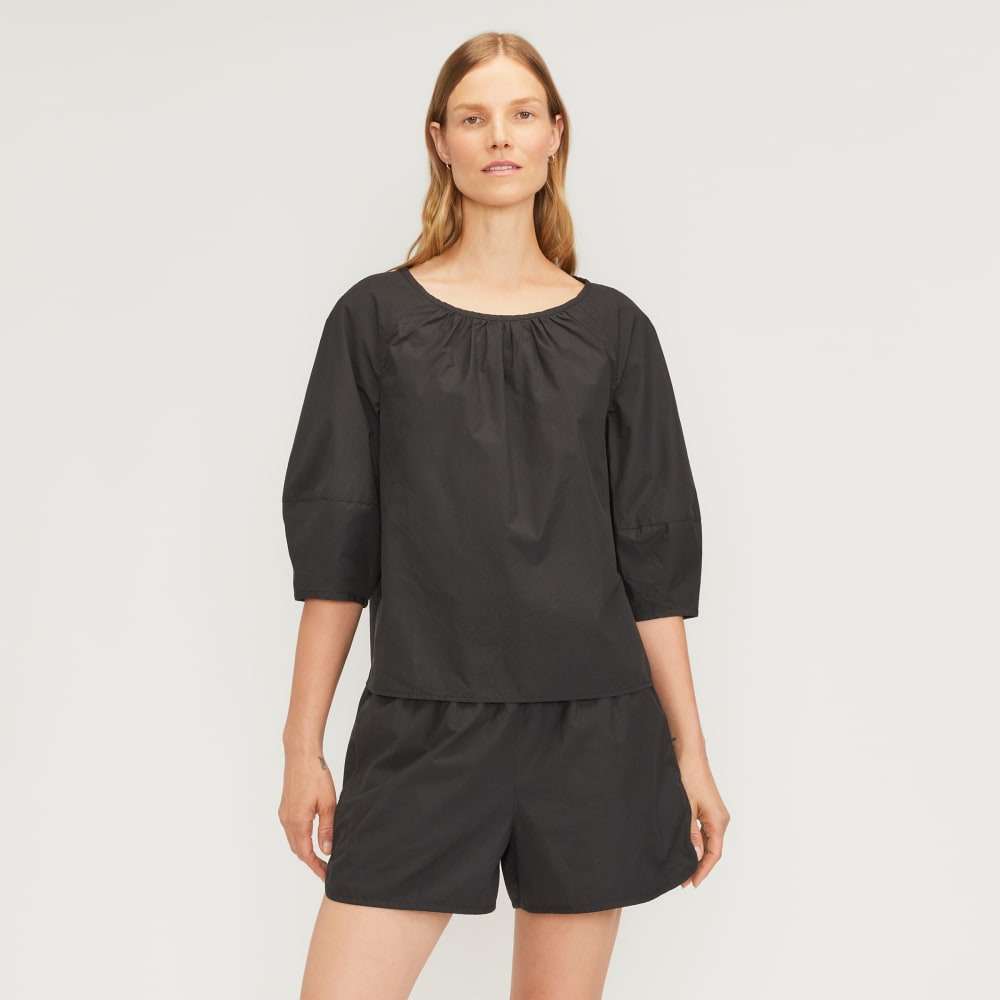 The Poplin Scoop-Neck Top | Black