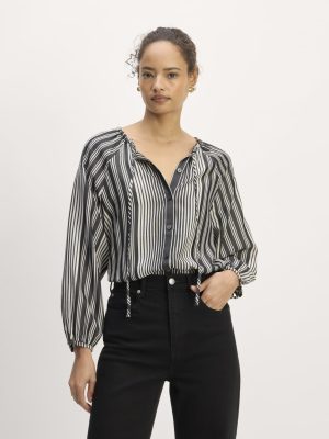 The Gathered Shirt in Butterlite | Black / Bone