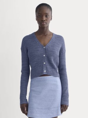 The Ribbed Cardigan in Cotton Linen | Indigo
