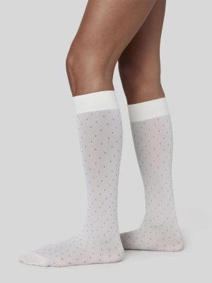 Eira Petite Dots Knee-High Socks | White