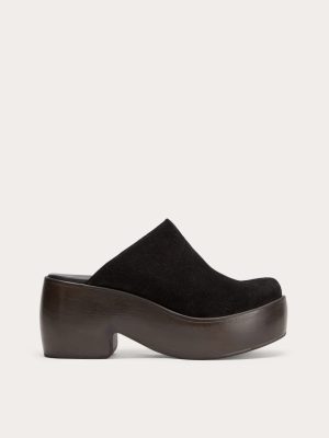 The Wooden Puffa Clog | Black Suede